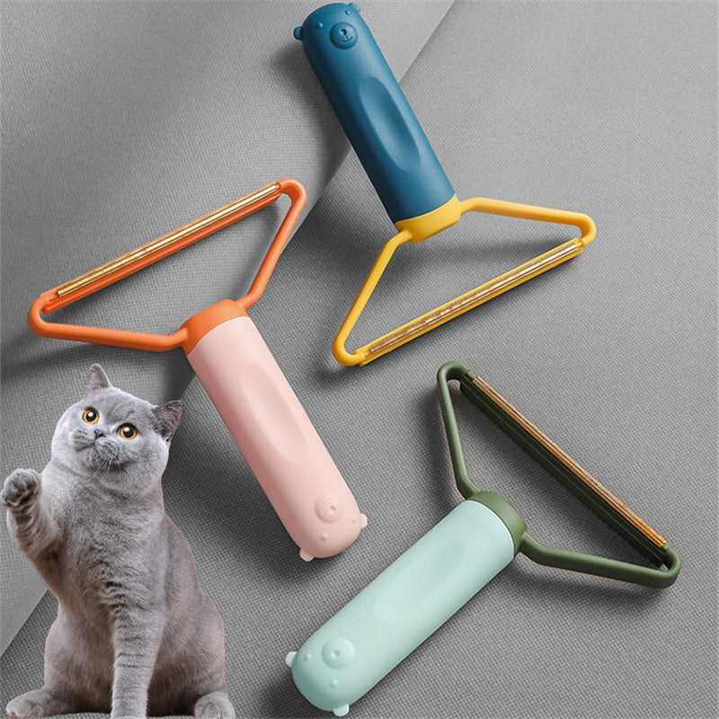 Sofa Clothes Cleaning Lint Brush in various colors beside a cat, effective pet hair remover tool.